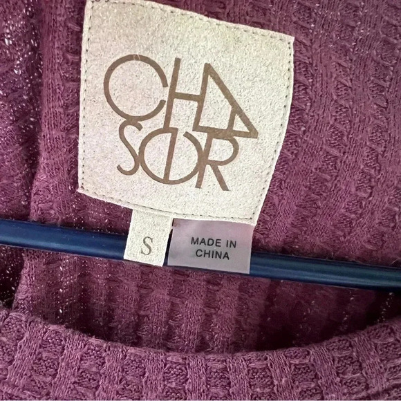 Chaser Revolve‎ Burgundy Long Sleeve Waffle Knit Oversized Tee Small - Picture 5 of 6